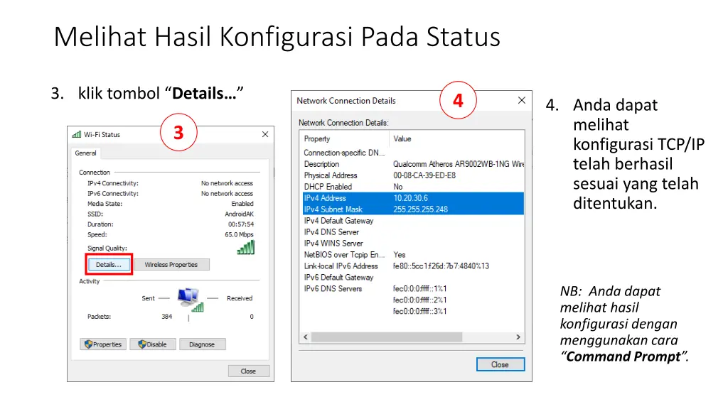 melihat hasil konfigurasi pada status 1