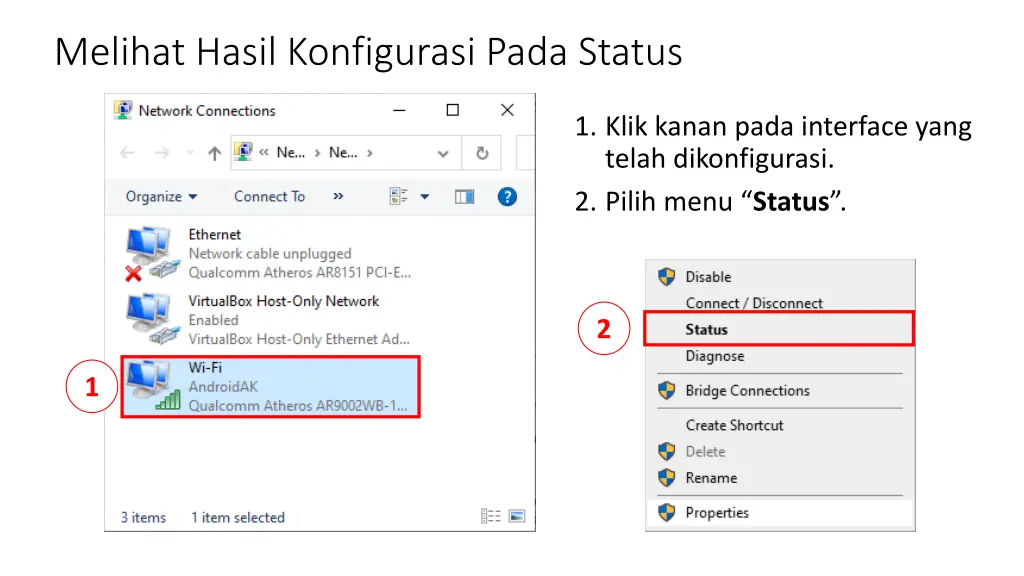 melihat hasil konfigurasi pada status