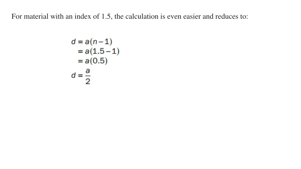 for material with an index of 1 5 the calculation