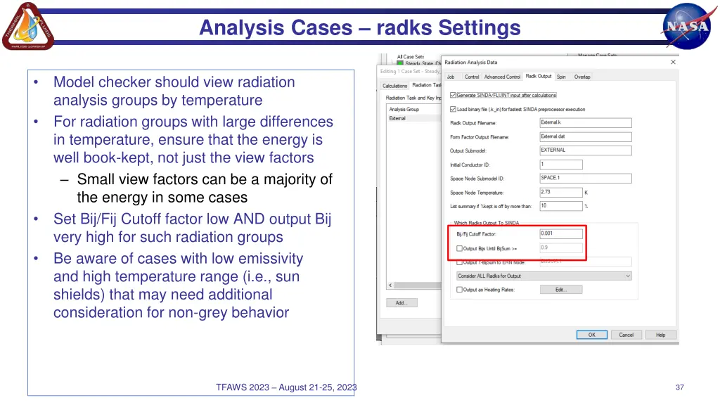 analysis cases radks settings 1