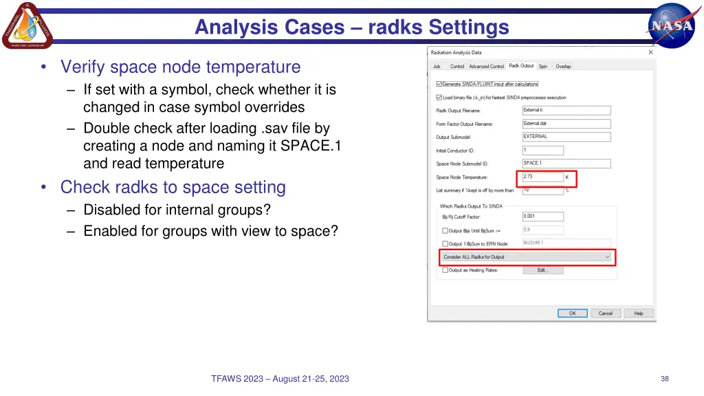 analysis cases radks settings 2