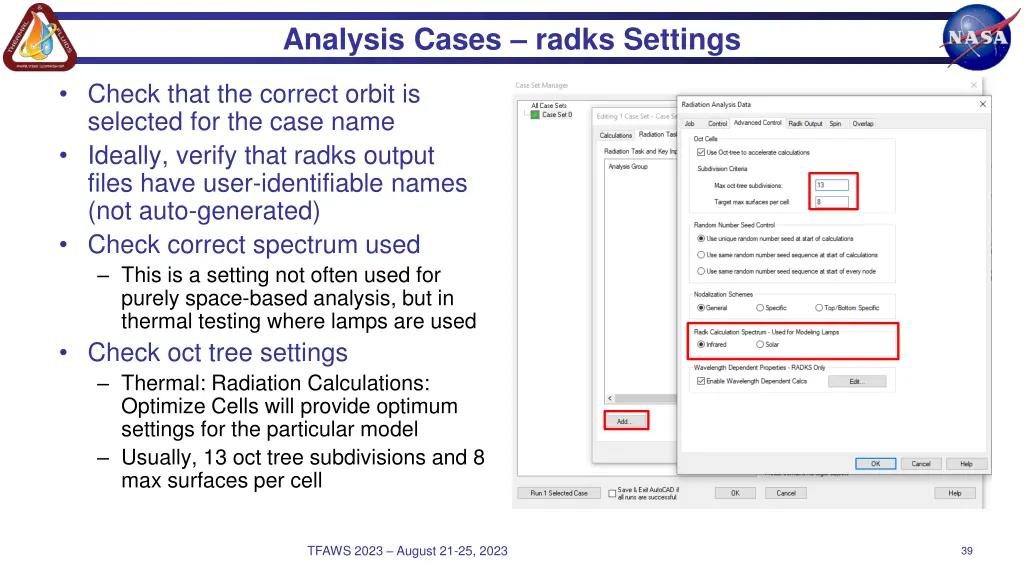 analysis cases radks settings 3