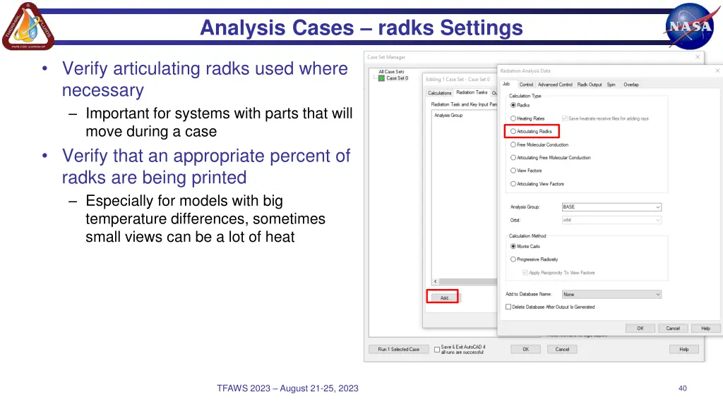 analysis cases radks settings 4