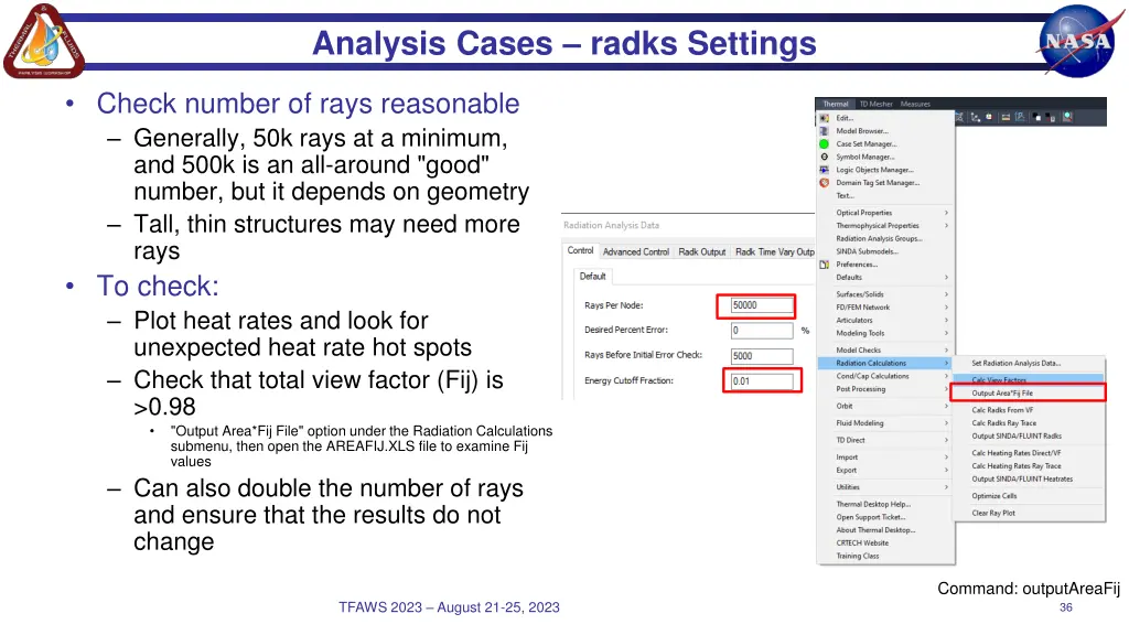 analysis cases radks settings