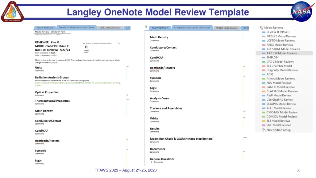 langley onenote model review template