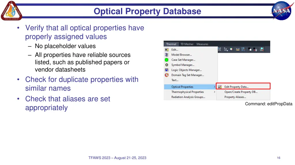 optical property database