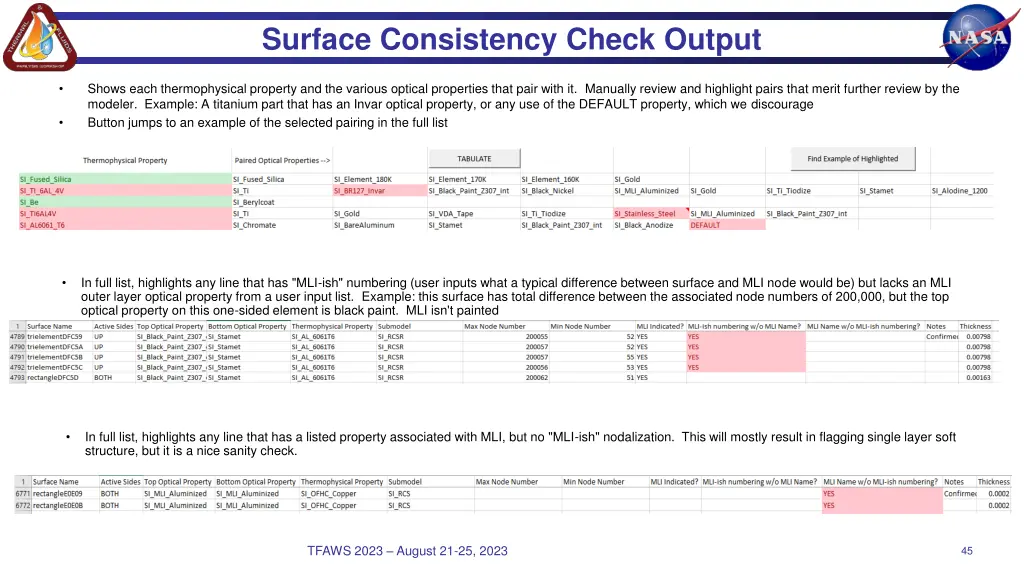 surface consistency check output