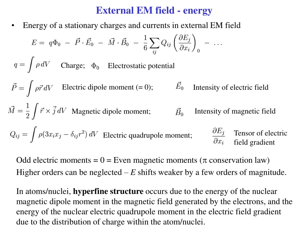 external em field energy