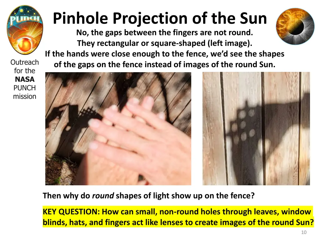 pinhole projection of the sun no the gaps between