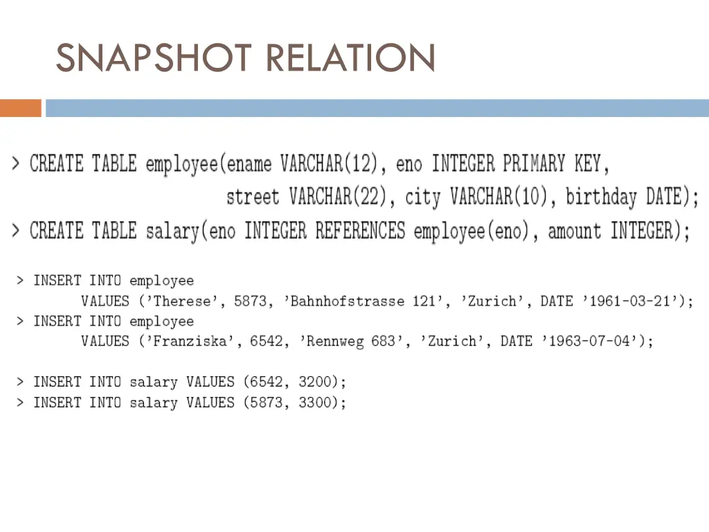 snapshot relation 1