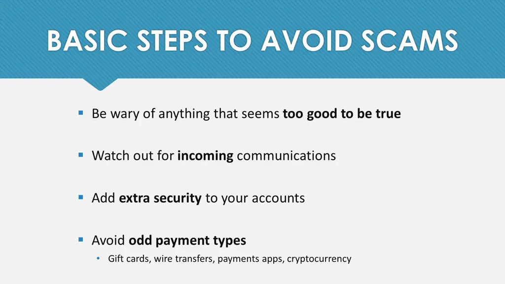 basic steps to avoid scams