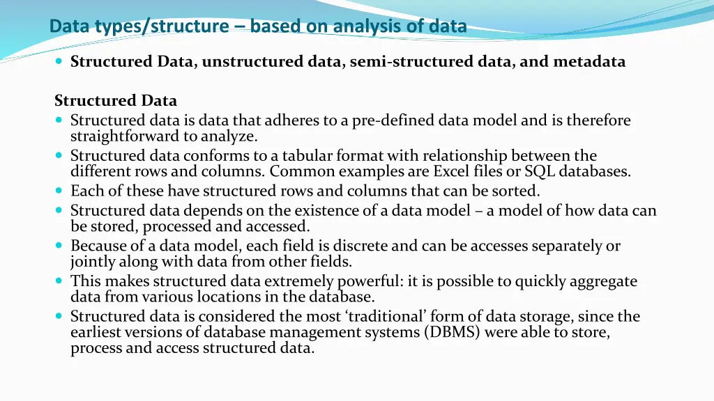 data types structure based on analysis of data