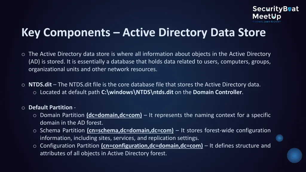 key components active directory data store