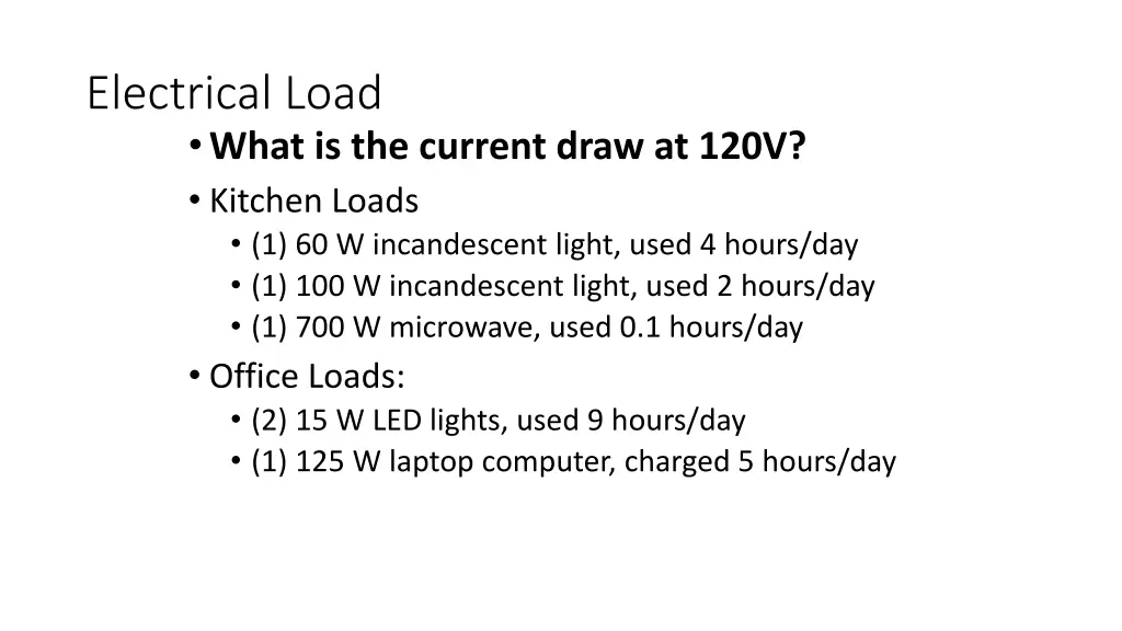 electrical load what is the current draw at 120v