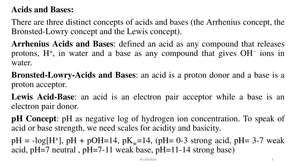 acids and bases there are three distinct concepts