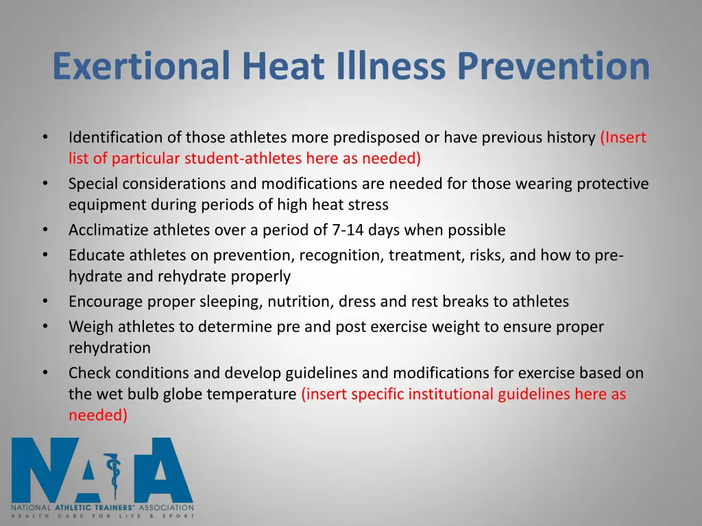 exertional heat illness prevention