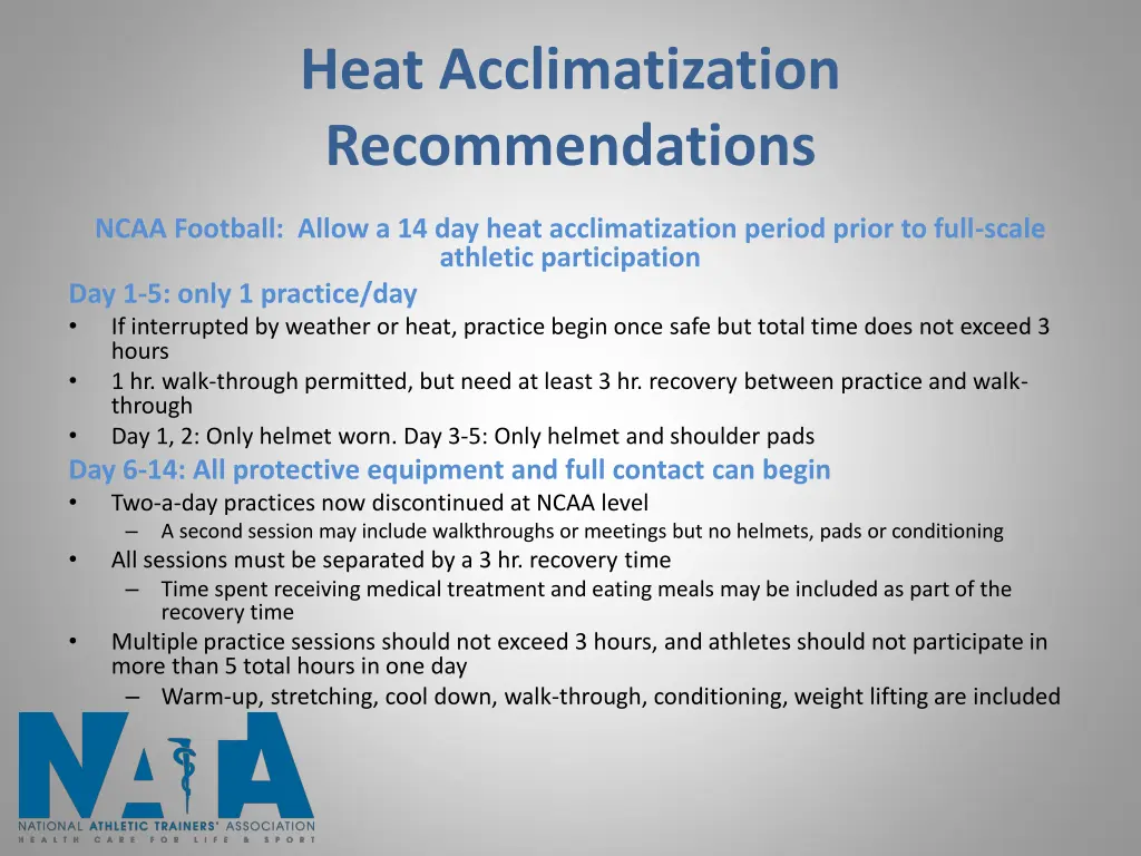 heat acclimatization recommendations