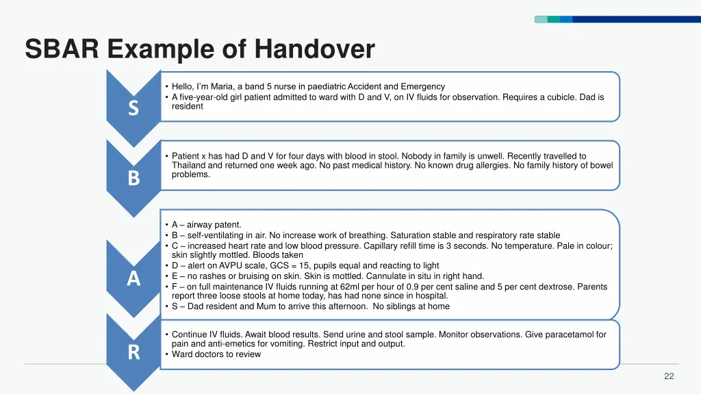 sbar example of handover