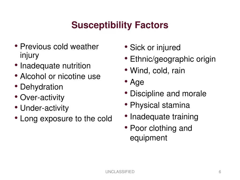 susceptibility factors