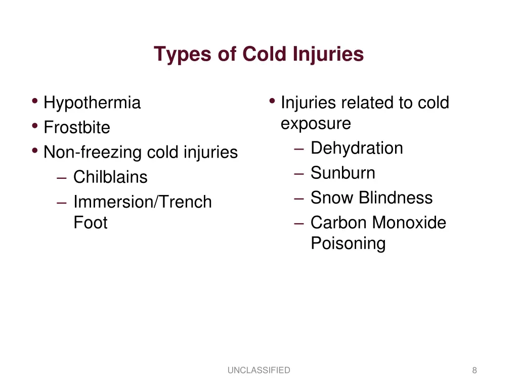 types of cold injuries