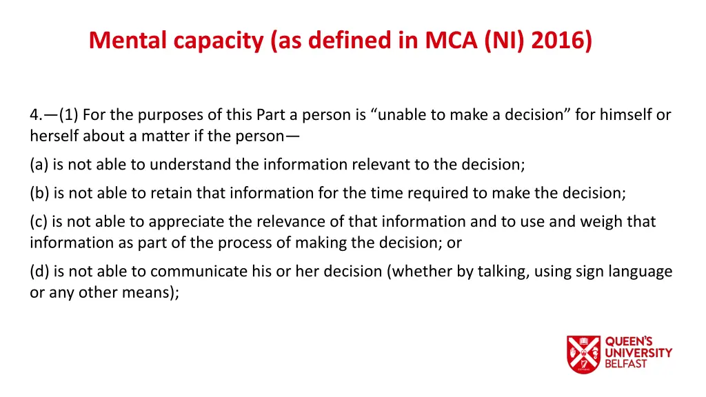 mental capacity as defined in mca ni 2016 2