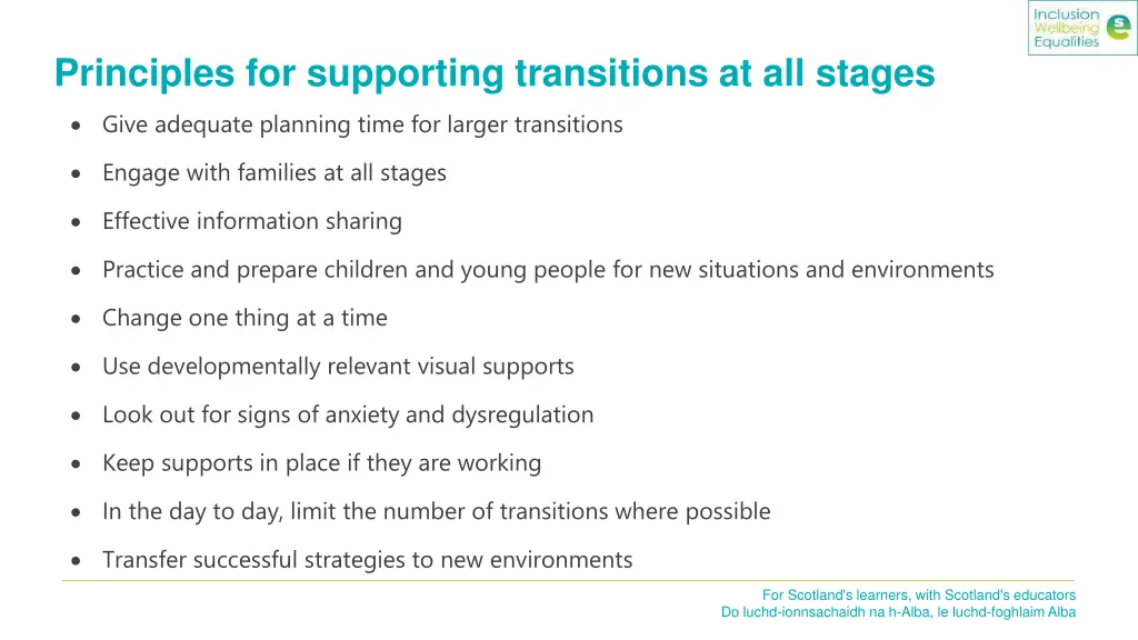 principles for supporting transitions