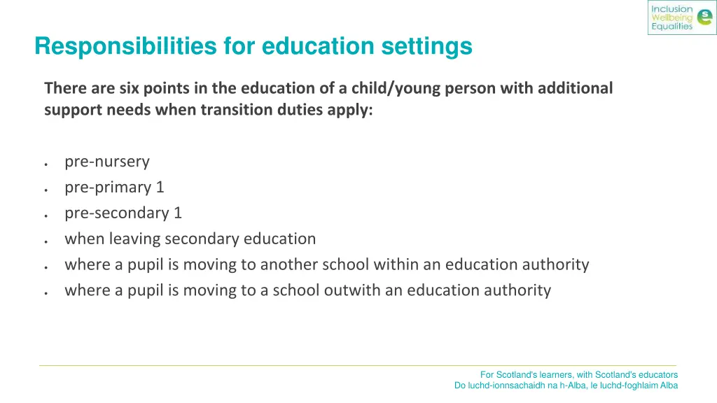 responsibilities for education settings