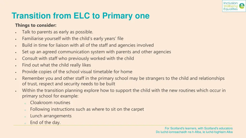 transition from elc to primary one things
