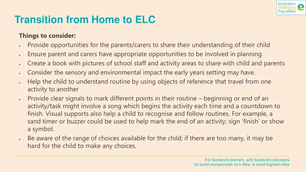 transition from home to elc