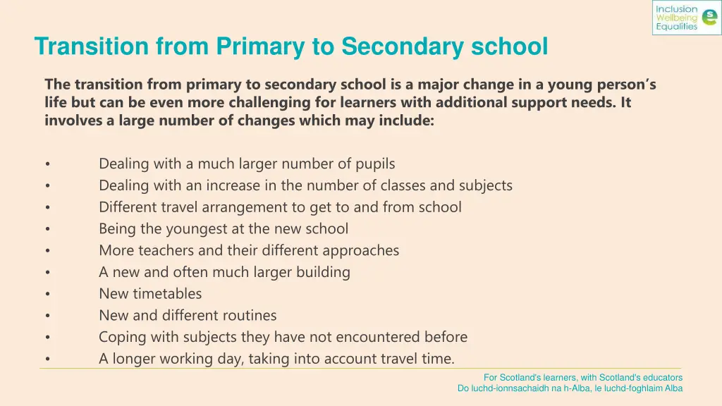 transition from primary to secondary school