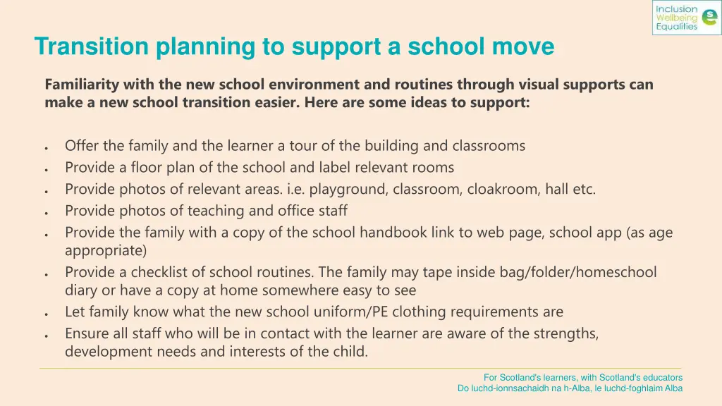 transition planning to support a school move