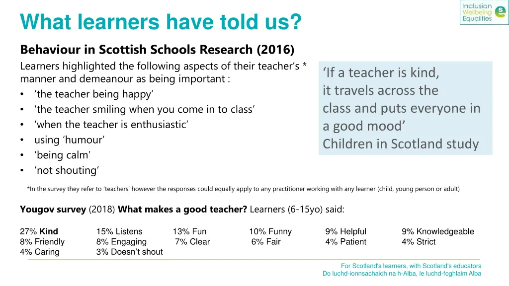 what learners have told us behaviour in scottish