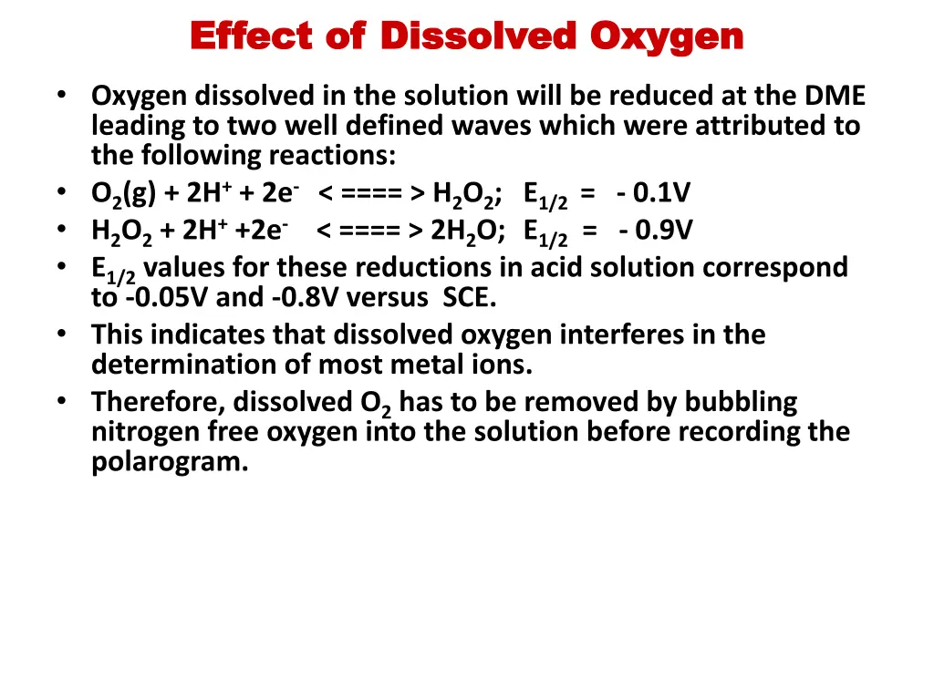 effect of dissolved oxygen effect of dissolved