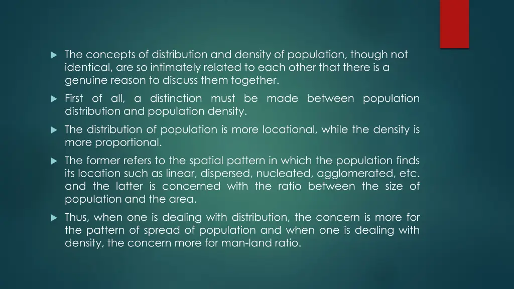 the concepts of distribution and density