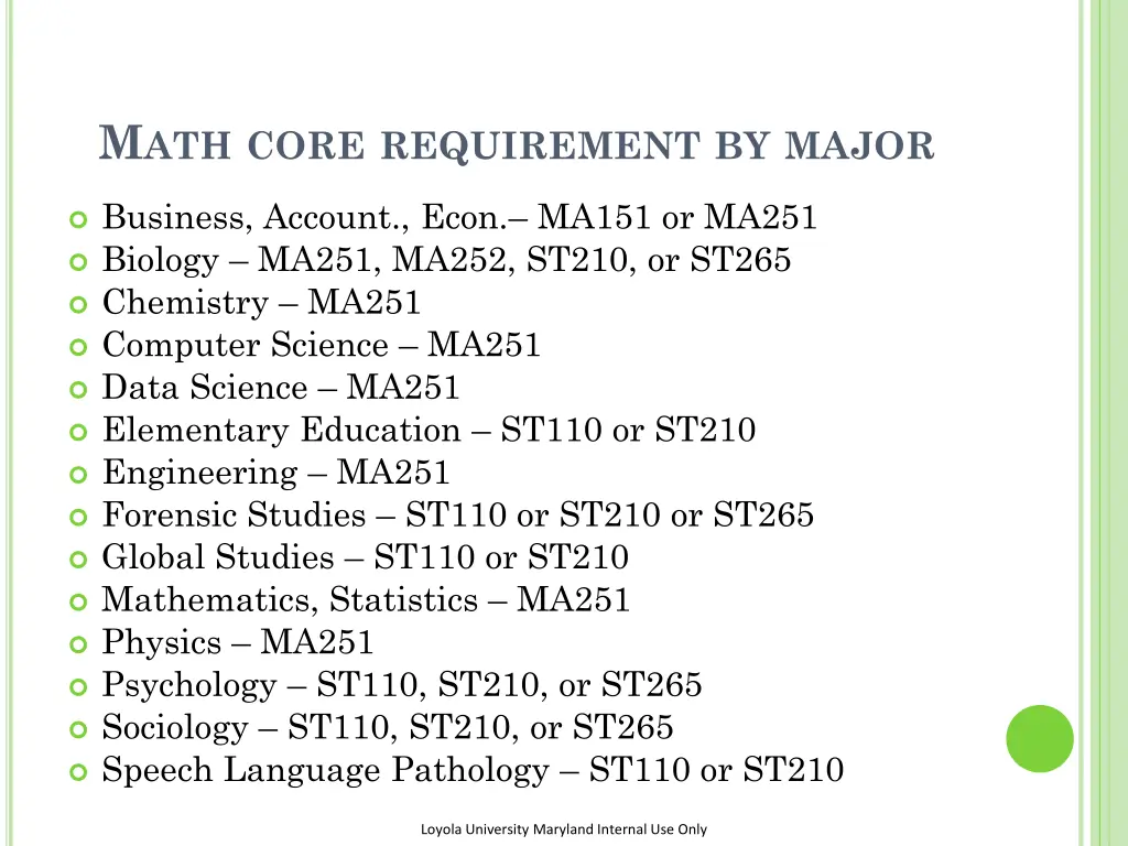 m ath core requirement by major