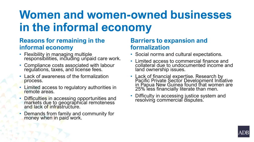 women and women owned businesses in the informal 2