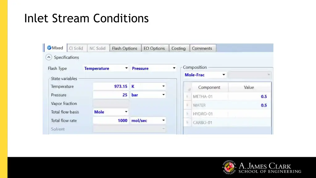 inlet stream conditions