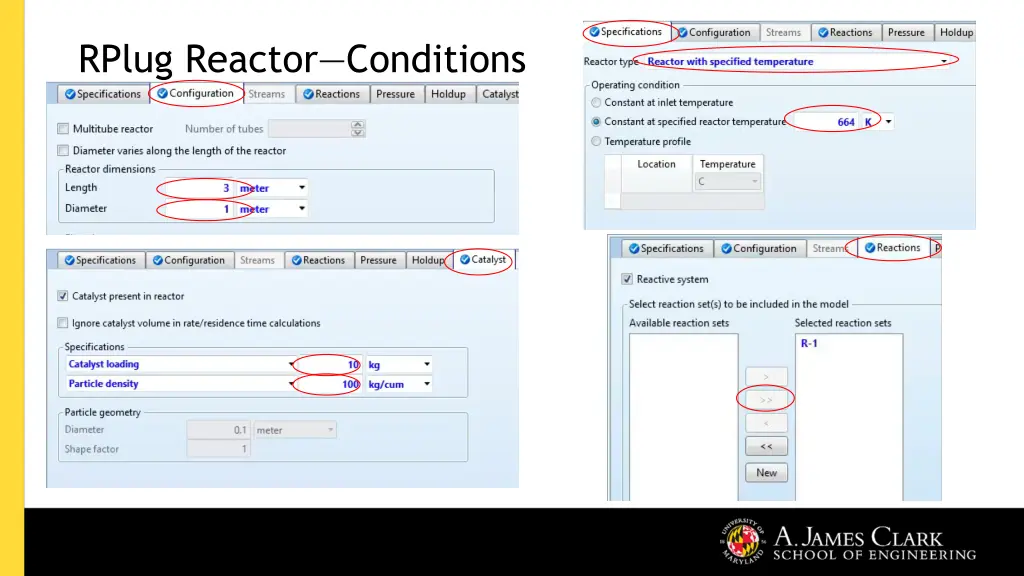 rplug reactor conditions