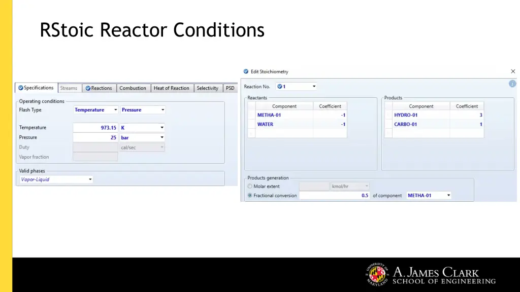 rstoic reactor conditions 1