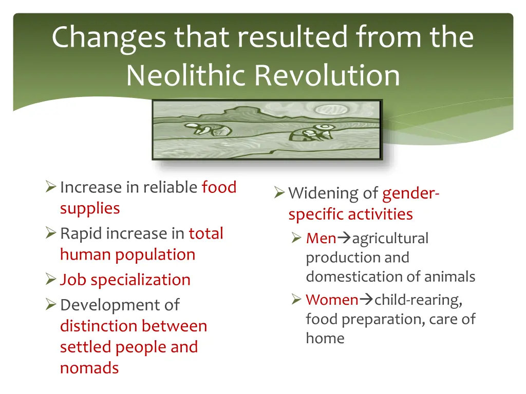 changes that resulted from the neolithic