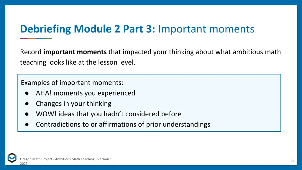 debriefing module 2 part 3 important moments