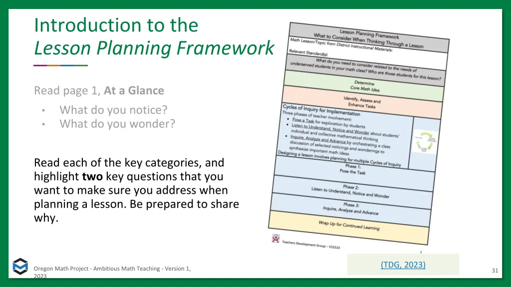 introduction to the lesson planning framework 1