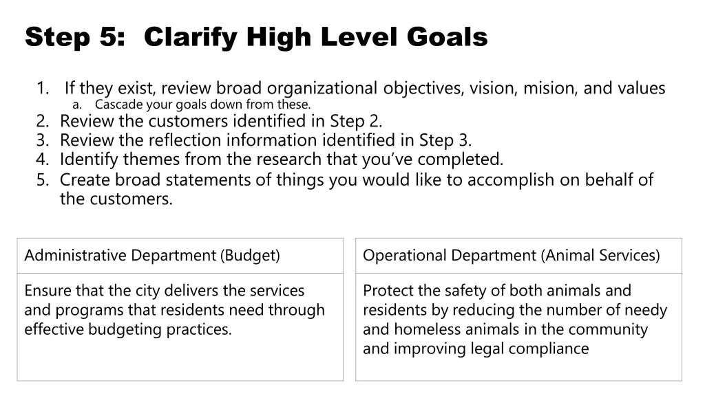 step 5 clarify high level goals
