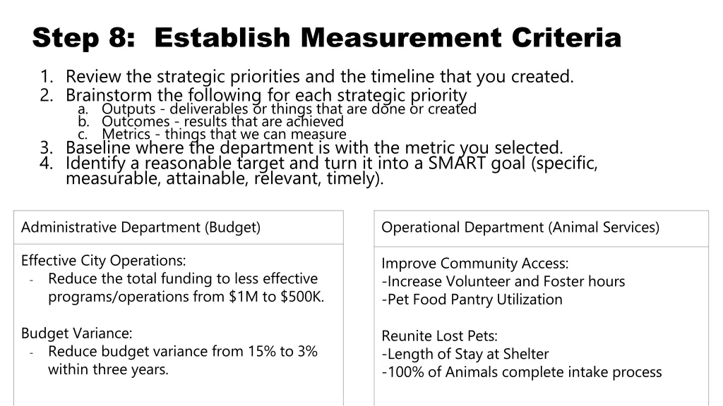 step 8 establish measurement criteria 1 review
