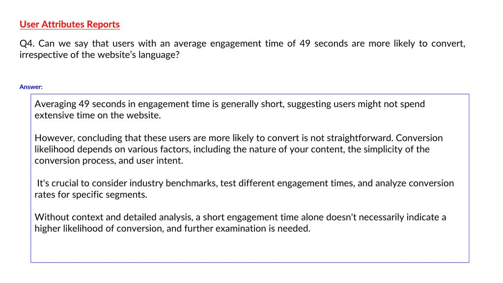 user attributes reports