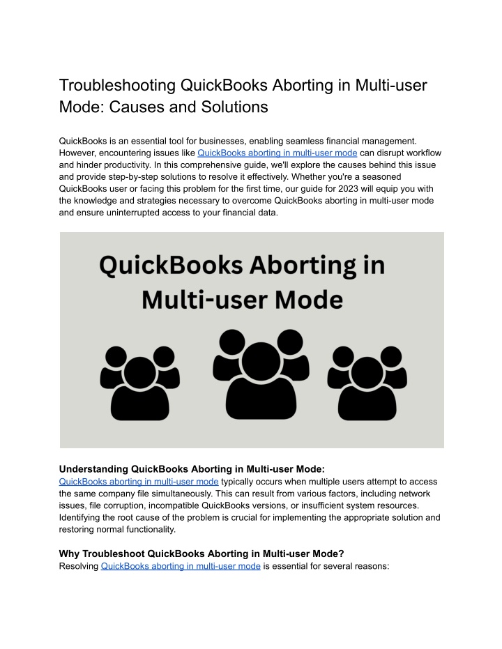 troubleshooting quickbooks aborting in multi user