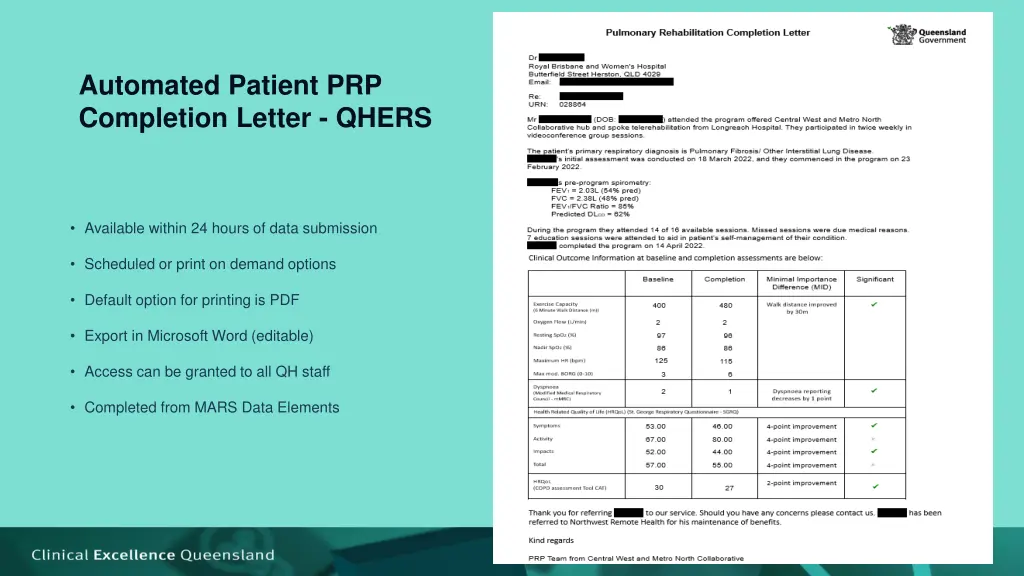 automated patient prp completion letter qhers