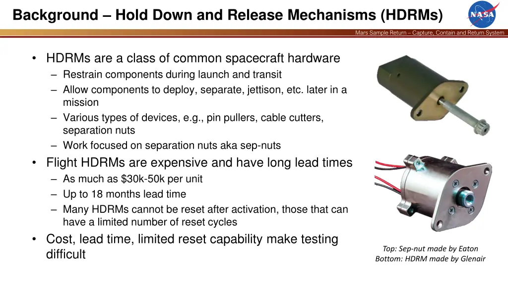 background hold down and release mechanisms hdrms