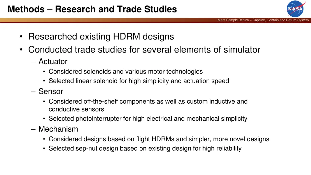 methods research and trade studies