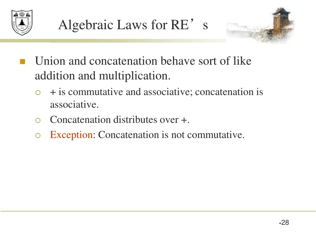 algebraic laws for re s